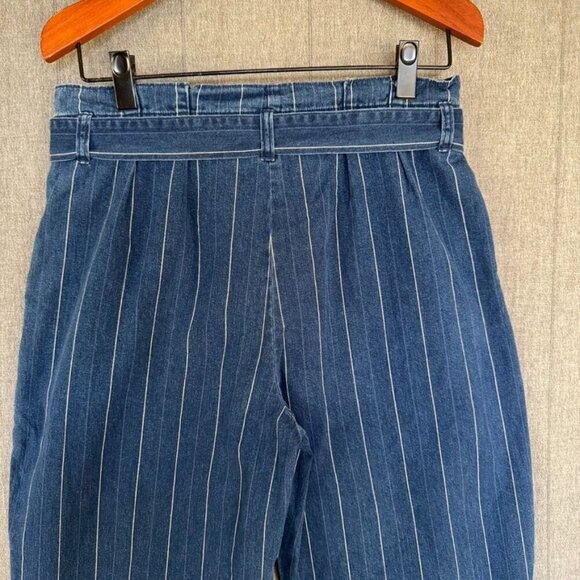 J. Crew Indigo Stripe Paper Bag Loose Fit Straight Leg Trouser Pants Size 10 - Picture 7 of 16